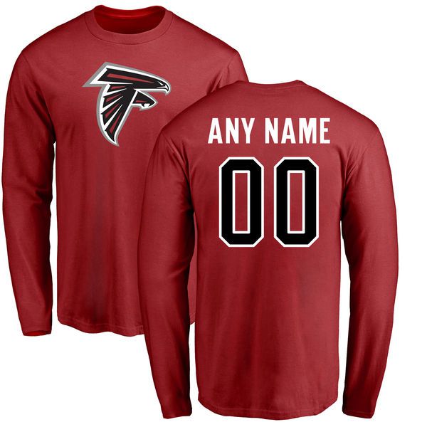 Men Atlanta Falcons NFL Pro Line Red Custom Name and Number Logo Long Sleeve T-Shirt